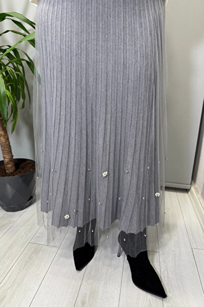 Ghisa Tulle Detailed Skirt Gray 26Kgsetk5343