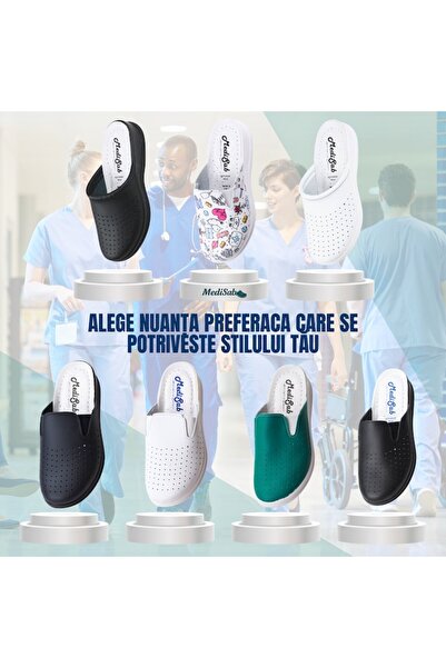 MediSab Saboți medicali anatomici ultra-ușori, piele, albi, Unisex 41