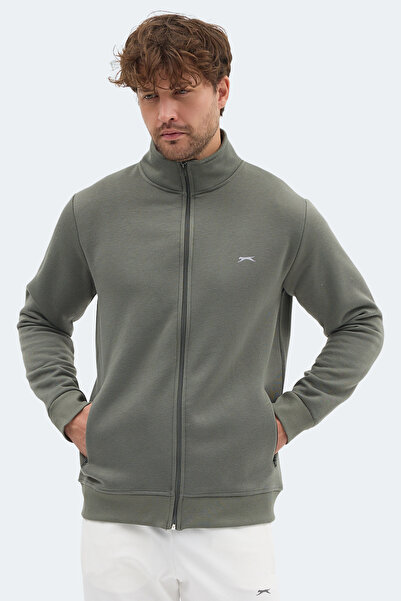 Slazenger Mendoza I Men's Zippered Mock Neck Pocket Khaki Sweatshirt