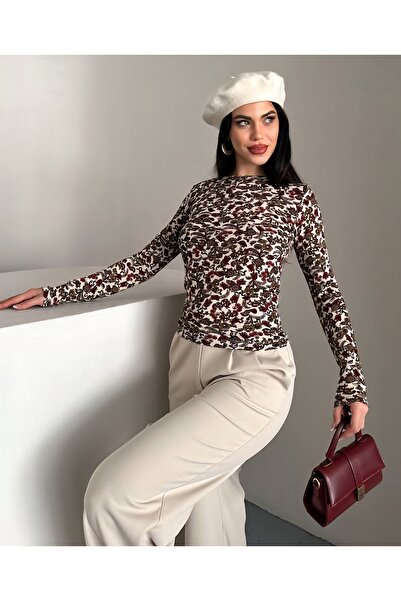 DİMA Μπλούζα με λουλουδάτο σχέδιο ελαστικό ύφασμα εφαρμοστό