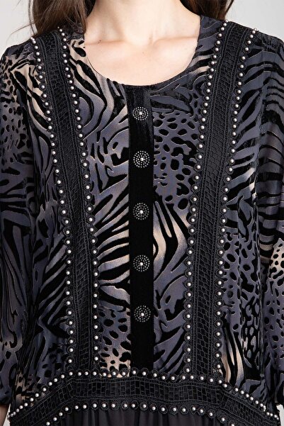 GUMANIZE Women's Round Neck Burnout Velvet Blouse Dress