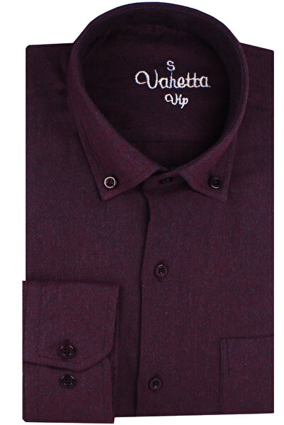 Varetta Men's Sea Urchin Color Winter Shirt - Wide Cut Collar Buttoned Flannel Model with Pockets