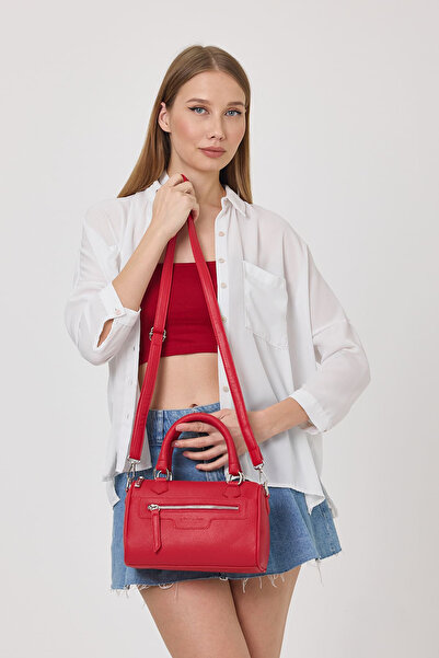 Hüvendo Medium Size Speedy Long Strap Women's Daily Hand and Shoulder Bag Red