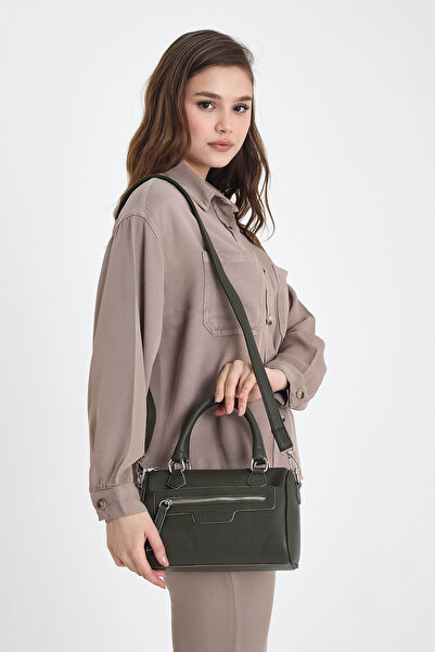 Hüvendo حقيبة يد وكتف نسائية يومية متوسطة الحجم بحزام طويل وسريعة، لون كاكي