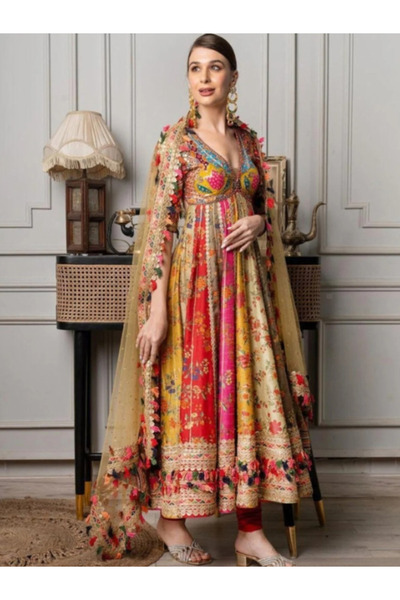 MYSMAR فستان ووشاح قطني متعدد الألوان - HRT1734 | متعدد الألوان