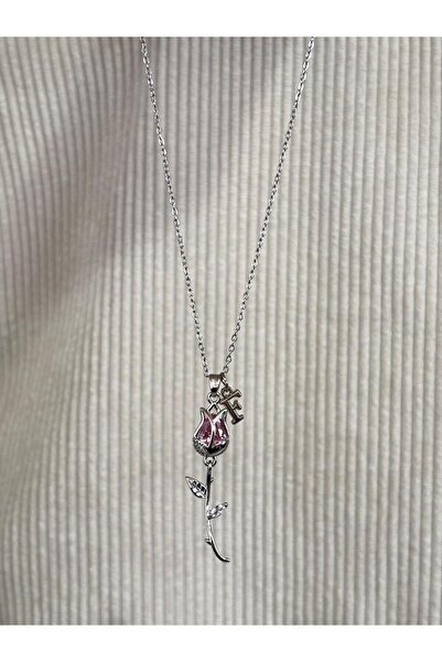 bijoux uniques aşkın simgesi F harfli çelik lale kolye