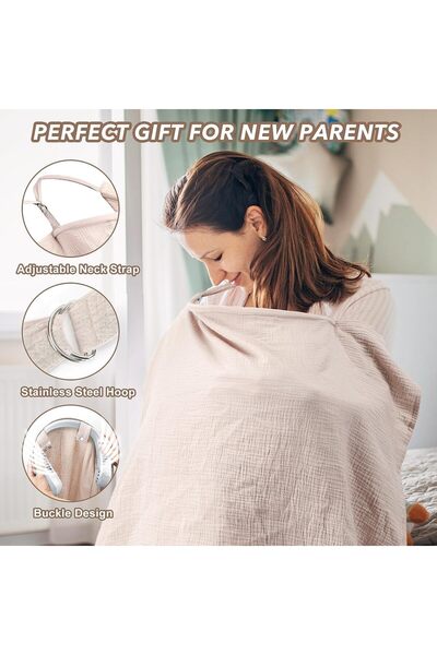 Generic Muslin Nursing Cover - 100% Cotton, Breathable, Adjustable Neck Strap, 360° Coverage (Khaki)