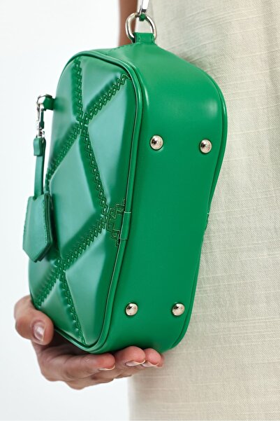 Hüvendo Small Size Embroidery Detailed Crossbody Cross Strap Women's Shoulder Bag Grass