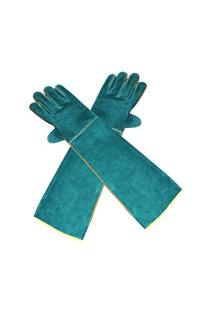 EACAM قفازات جلدية طويلة جدًا مضادة للعض للتعامل مع الحيوانات (أخضر، كبير)