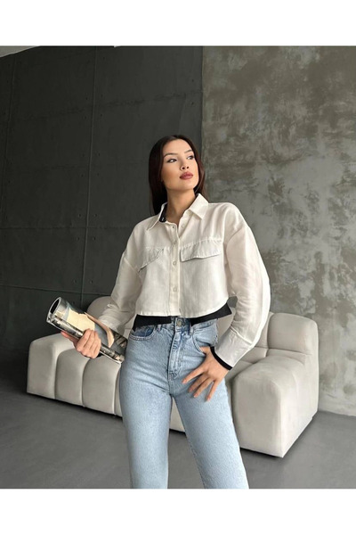 ZENGEZUR MALL Sptrns Double Color Short Shirt Cream S4021 (203029) (Size: 38)