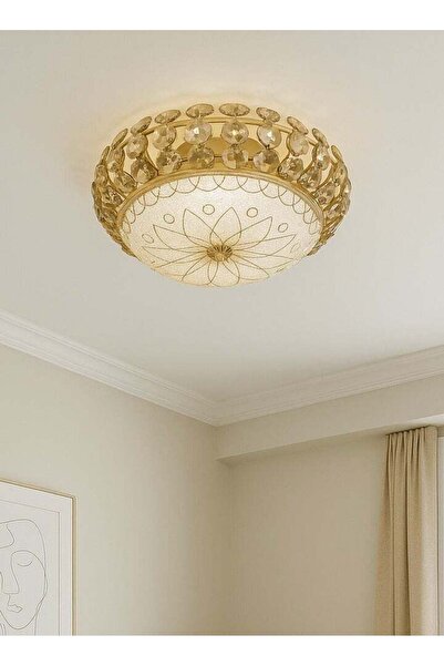 Generic Crystal chandelier, gold color, yellow light, diameter 40 cm
