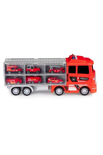 Selgot Truck set with 6 fire engine toy cars, TIR truck transporter, 41 cm length