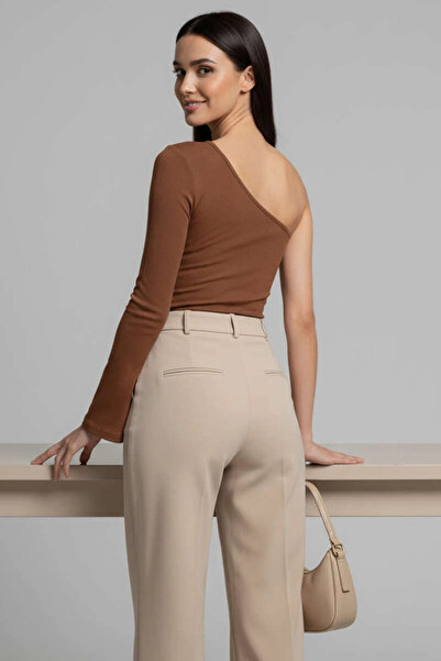 ZENGEZUR MALL Sptrns One Shoulder Basic Blouse Brown T4275 (203710) (Size: m)
