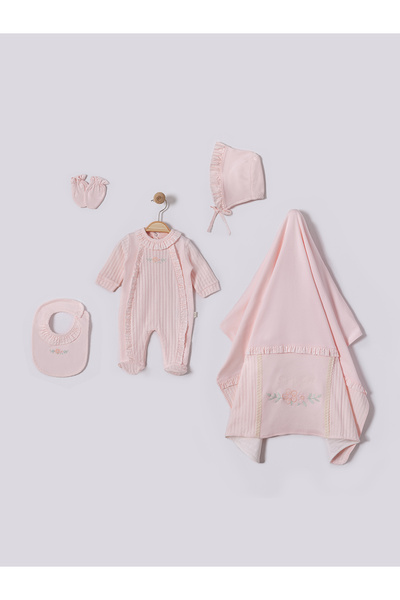 Baby shine طقم استقبال مولود فاخر بناتي -100% من القطن الطبيعي- 5 قطع - زهور ...