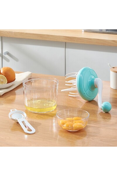 Flippy Manual Hand Mixer for Eggs, Cream, Dough, Transparent Bowl, 24.5x11.5 cm, Green