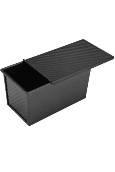 Flippy Bread Loaf Pan, Carbon Steel, 450 g, Sliding Lid, Non-stick, 21 x 11 x 11.5 cm, Black