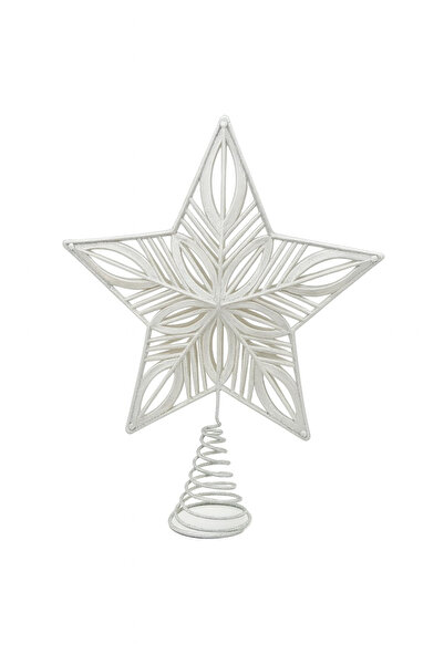 BaoBao White Fir Tree Star with Braided Look – Pearlescent Finish with Glitter – Spiral Attachment 24cm