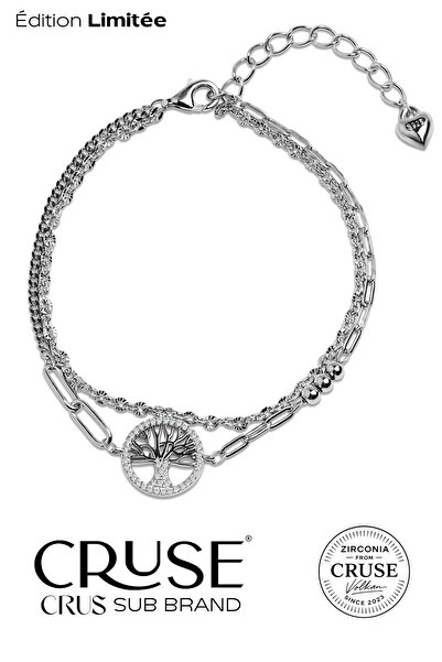 Cruse 925 Ayar Gümüş Hayatın Işıltısı Yaşam Ağacı Bileklik 18 Ayar Beyaz Altı...