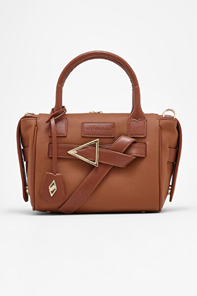 Hüvendo Women's Daily Hand and Shoulder Bag with Belt Buckle Detail, Medium Size, Long Strap, Brown