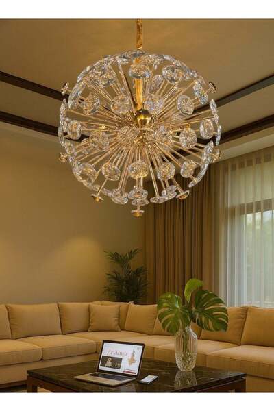 Generic Modern LED Hanging Crystal Chandelier, 3-Color, 45 cm, Gold