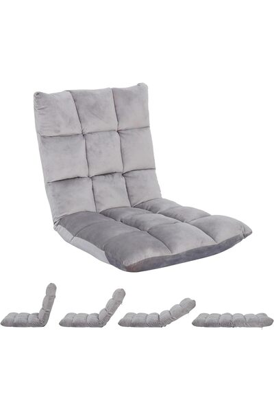 Generic Foldable floor chair, luxurious fabric, padded, comfortable and soft to the touch, travel seat, sports chair, outdoor chair, gray color