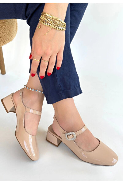 ZENGEZUR MALL Sptrns Gowe Nude Patent Leather Heeled Shoes (203234) (Size: 36)