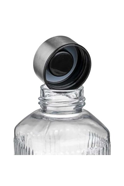 AVA Transparent Water Bottle with Striped Pattern and Square Metal Lid, 1L