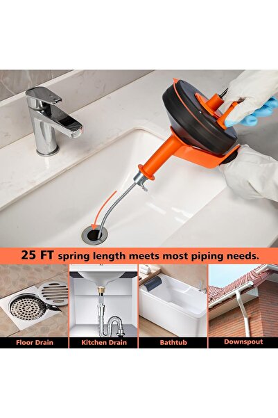 SYOSI 25FT Drain Auger with Drill Attachment & 2-in-1 Manual Plumbing Snake