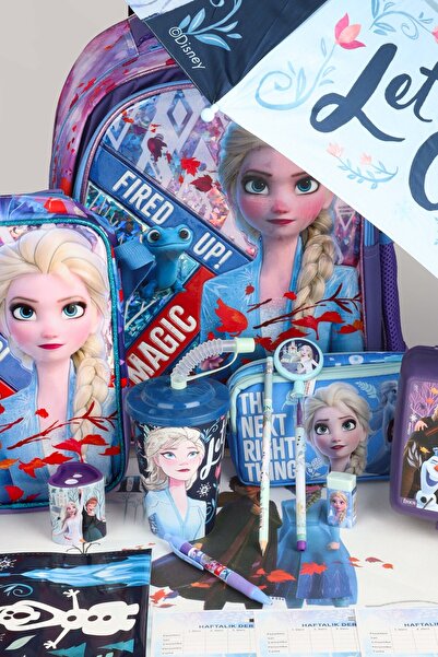 ELSA Dekomus Licensed Frozen Umbrella with Case, School, Lunch and Pen Bag, Water Bottle, Lunch Box