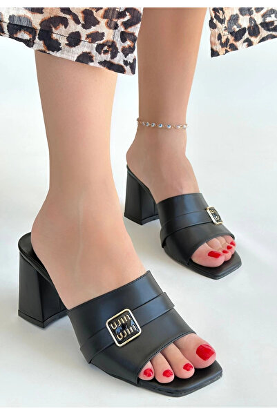 ZENGEZUR MALL Papuci cu toc din piele neagră SPTRNS Taver (203334) (Număr: 40)