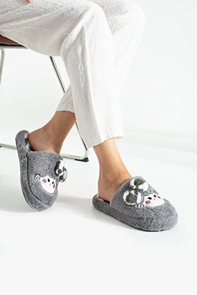 Ayra Moda Kadın Peluş Içi Tüylü Kaydırmaz Rahat Taban Fiyonklu Kışlık Ev Terliği