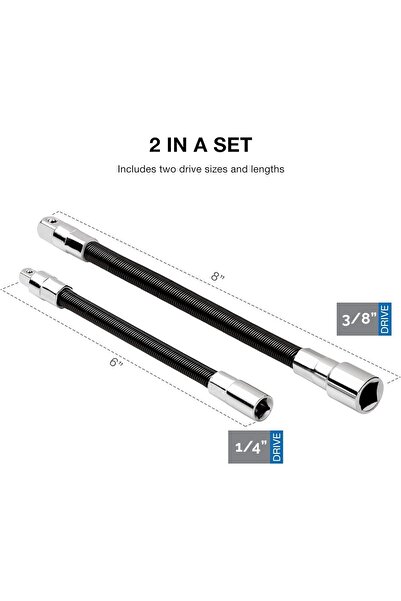 NEİKO 00239A Flexible Extension Bar Set, 2-Piece (1/4" x 6", 3/8" x 8")