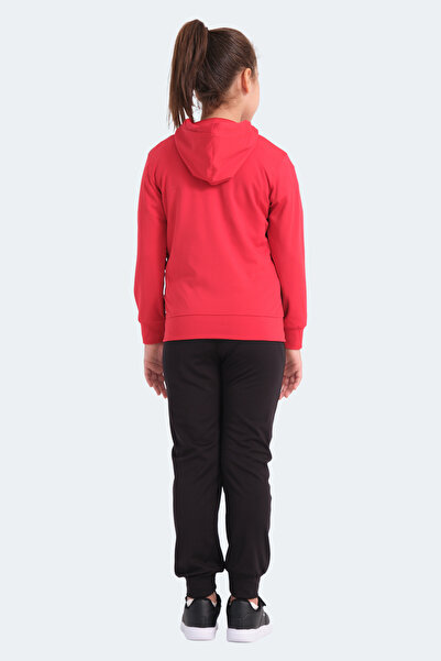 Slazenger Noon Unisex Children's Zippered Hooded Pocket Black / Red Tracksuit Set