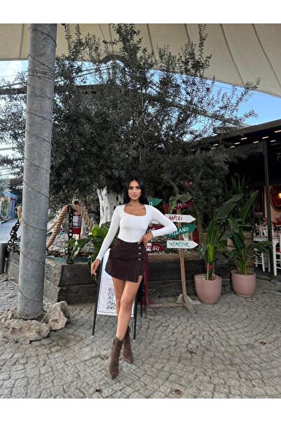 aytenli High Waist Front Back Pockets High Quality Style Double Closure Asymmetrical Bermuda Denim Shorts Skirt