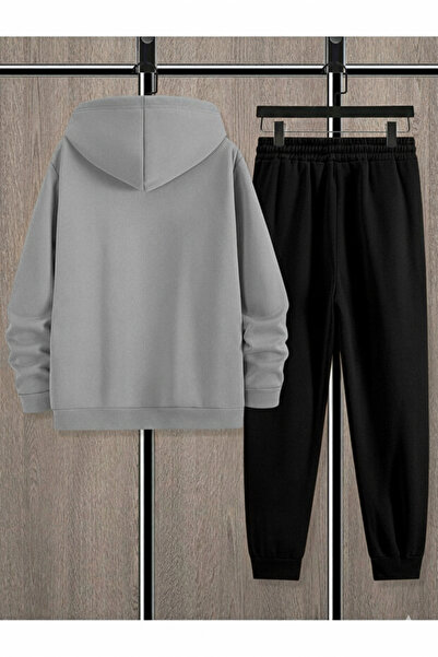 EVIus Hooded New York Printed Full Winter Inner Complete Fleece-Lined Oversized Tracksuit Set