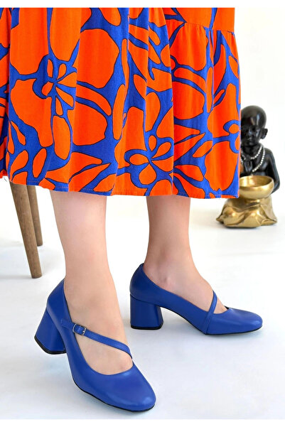 ZENGEZUR MALL Sptrns Kier Blue Leather Heeled Shoes (202514) (Size: 36)