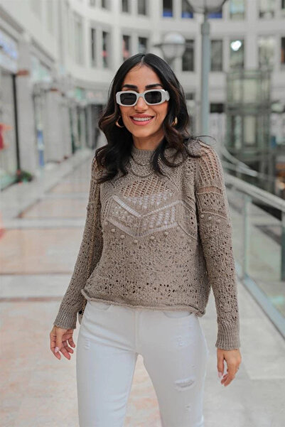 ZENGEZUR MALL Sptrns Patterned Knitwear Sweater Gray (131238) (Size: Standard)