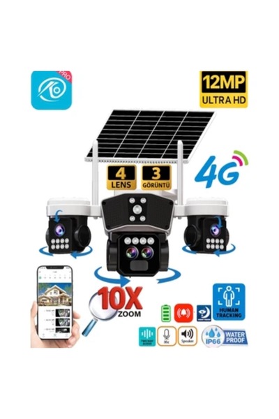O-KAM PRO ALLVAR 12MP 10X Zoom 4 Lens 3 Ekran UltraHD 4G Solar Akıllı Güvenli...
