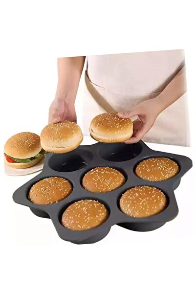 Flippy Silicone Baking Molds, 7 Round Molds for Burgers and Cakes, 38.5 x 4 cm, Black