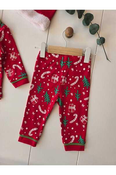 Baharda Nova %100 Pamuk Şapkalı Yeni Yıl Konsepti Uzun Kollu Düğmeli Mevsimlik Kız Erkek Bebek Çocuk Pijaması