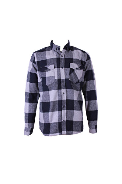 trender Lumberjack Gray - Navy Blue Men's Shirt with Pockets 8016
