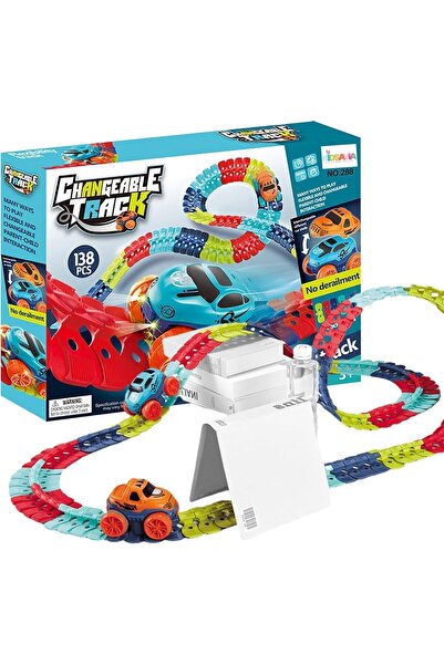 SNAPTRON 138-Piece LED Light-Up Car Track Set – Flexible Bendable Rainbow Tracks with LED Gravity-