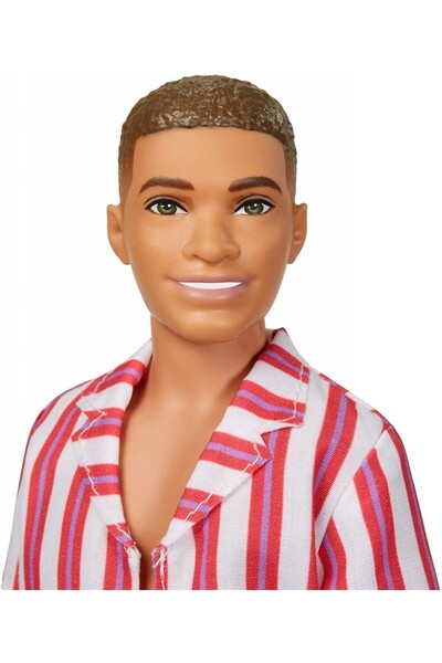 Barbie Papusa 60 years Ken - Ken cu camasa in dungi rosu cu alb, retro, 29 cm
