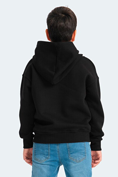 Slazenger Lekan Unisex Children's Zippered Hooded Pocket Black Sweatshirt