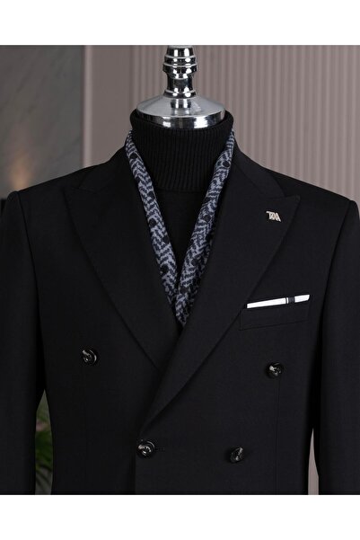 TerziAdemAltun Italian Style S Slim Fit 8 Drop K Double-Breasted Jacket Pants Suit Black T14587