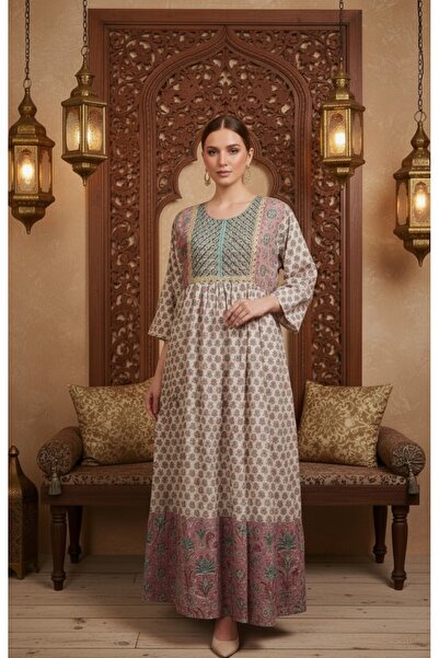 Maison Emarat All Over Floral Printed Jalabiya with embroidery on yoke
