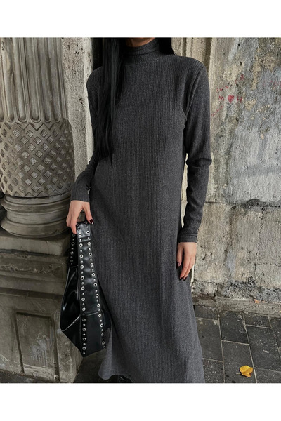 ZENGEZUR MALL Drnds High-Necked Thick Wrap-Around Long Dress Black (212311) (Size: S)