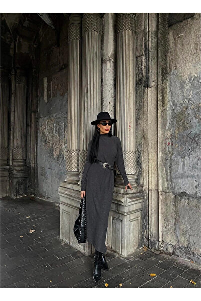 ZENGEZUR MALL Drnds High-Necked Thick Wrap-Around Long Dress Black (212311) (Size: S)