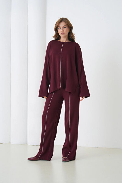 Park Karon Women's Crew Neck Slit Oversized Sweater Pants Two-Piece Knitwear Set