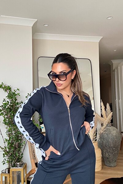 Sohotique By P Star Stripe Honeycomb Texture Tracksuit Set Navy Blue